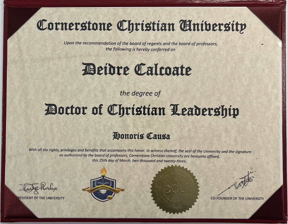 Awards and Certifications - Degree of Doctor of Christian Leadership - Cornerstone Christian University