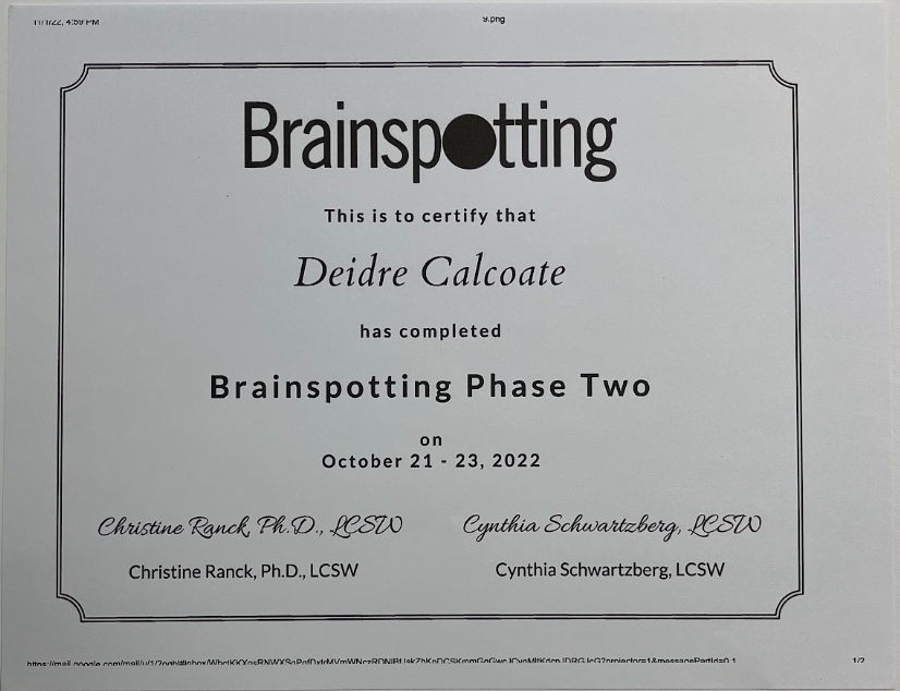 Awards and Certifications - BIPOC Brainspotting Certification - Phase Two