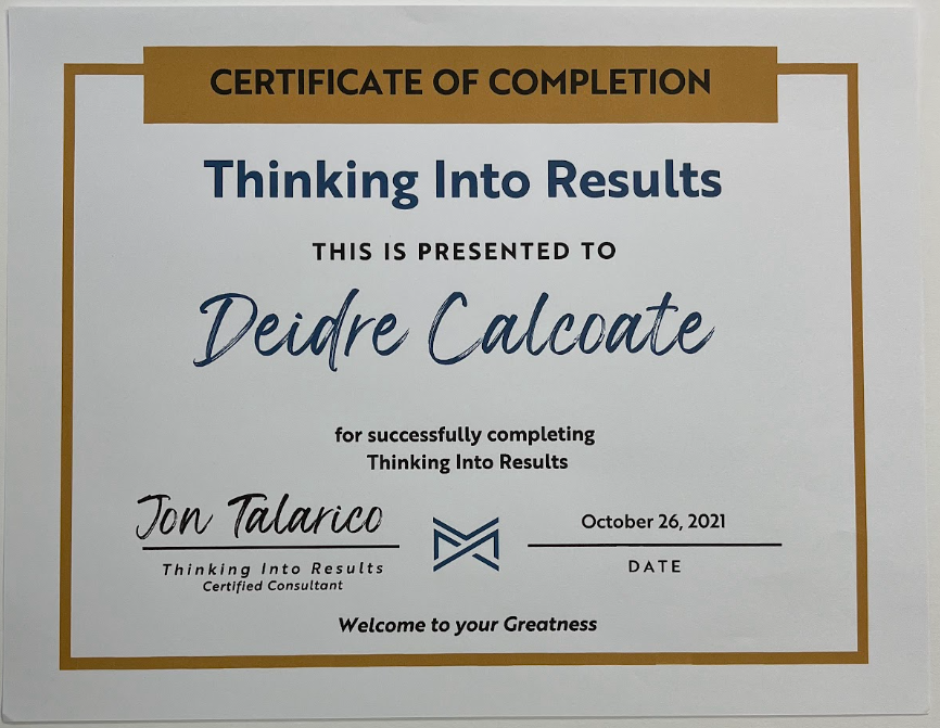Awards and Certifications - Thinking Into Results - Course Completion